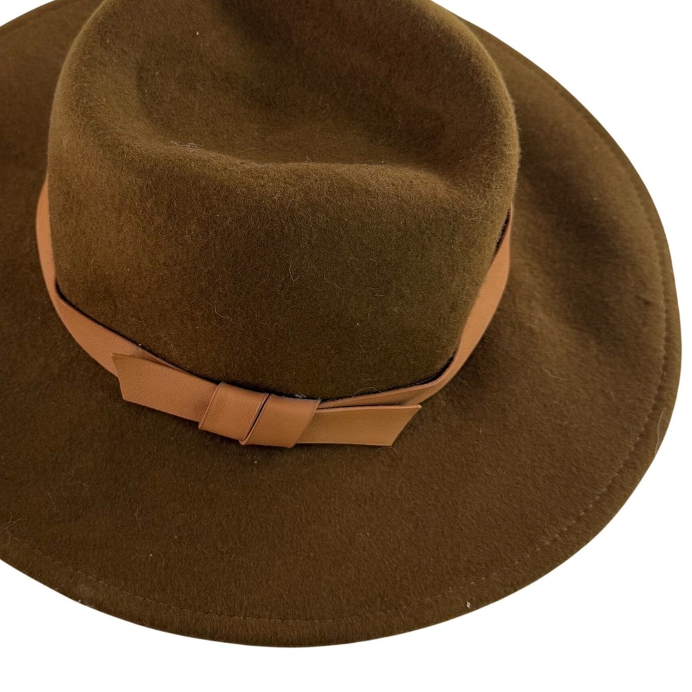 Womens Brown Wool Fedora Hat Wide Brim Boho Western Academia‎ Classic Style